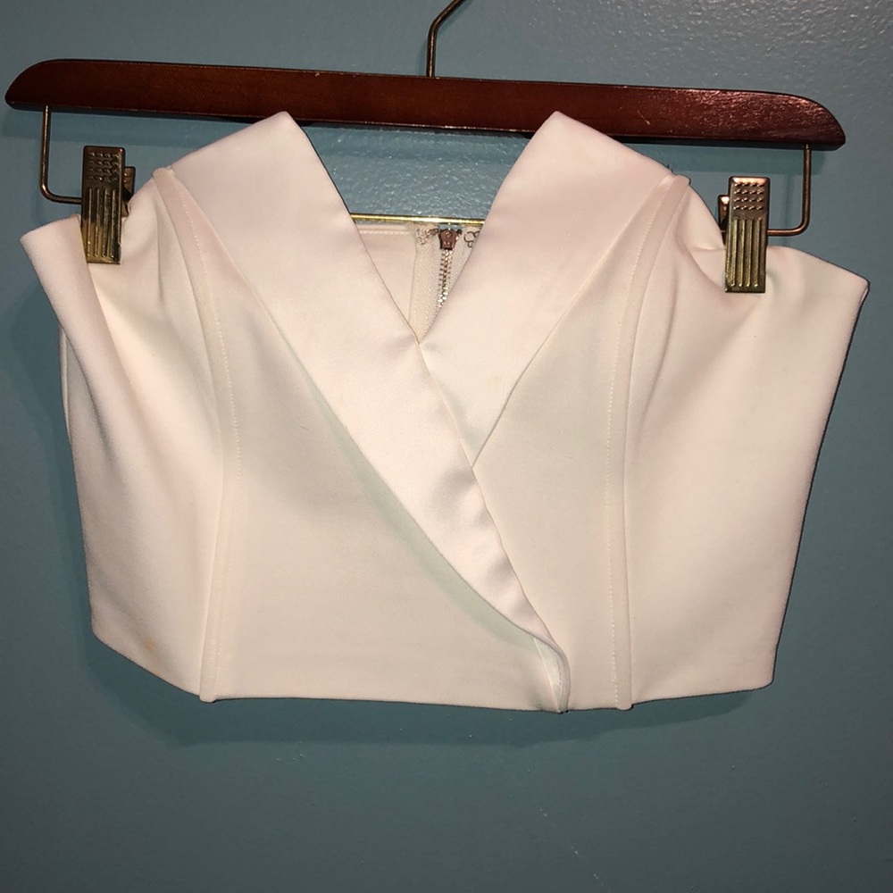 White zip up crop top blouse
